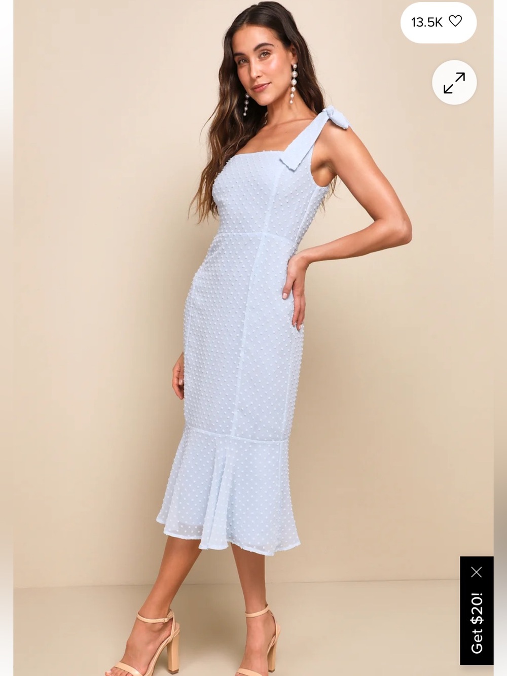 LIKE NEW Lulus Bimini Blue Swiss Dot Tie-Strap Midi Dress